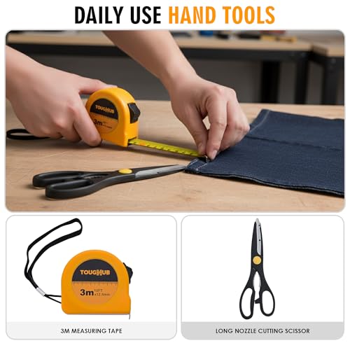 Image of 100 Pcs Tool Kit - DIY Hand Tool Set for Home Repairs & Maintenance - Tool Box with Tools Included Plier, Hammer, Adjustable Wrench, and Hex Key Set (2.96, Kilograms) (Yellow, 100)