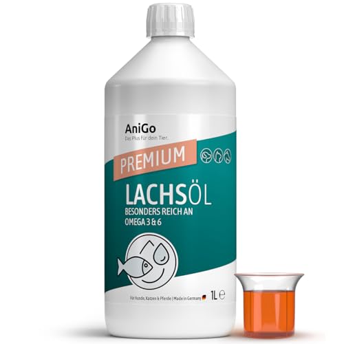 AniGo Premium Lachsöl Hunde 1 Liter, Omega 3 & 6 Barf Öl Hund I Lachsöl Hund 1 Liter I Hochdosiertes Fischöl - in Lebensmittelqualität