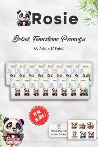 17 AL 15 Öde %100 Doğal Bebek Temizleme Pamuğu, 60'lı ve Sticker