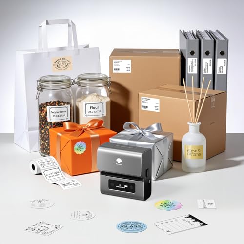 Image of Phomemo Label Makers- Barcode Label Printer M221 3 Inch Label Maker Bluetooth Thermal Printer for Small Business /Home Use, for Barcode, Address, Logo, Stickers, Compatible with Phone & PC, Gray
