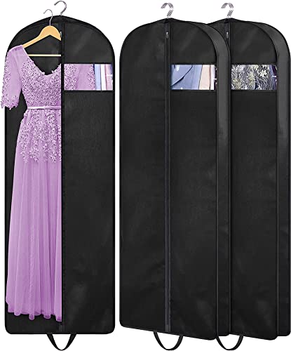MISSLO 60" Dress Bags Covers Long Garment Bags for Storage and Travel Gusseted Hanging Suit Carriers for Women Men with Handles for Clothes Gowns
