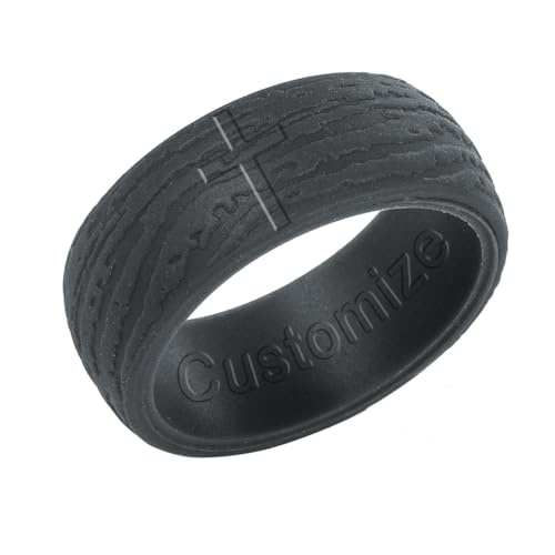 Custom Cross Silicone Rings Christian Jewelry Bible Verse Rings-Men and Women 5.7mm Green Bark Texture Faith Jesus Inspirational Ring,Size 7-14