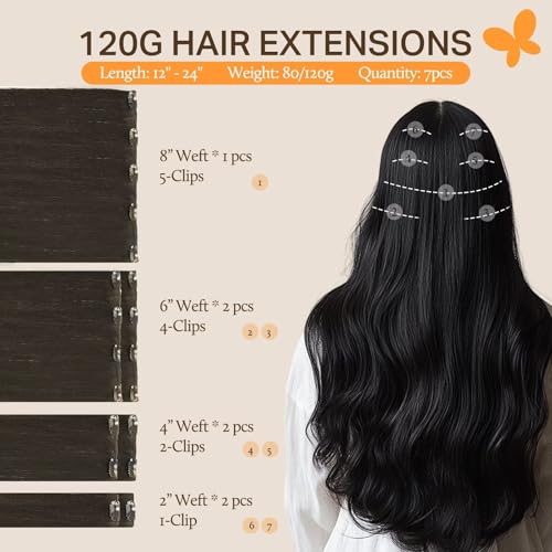 Image of DOORES Clip in Hair Extensions Human Hair Extensions, Mocha Brown 16 Inch 7pcs 120g, Real Hair Extensions Remy Natural Human Hair Extensions Silky Straight Thick Hair
