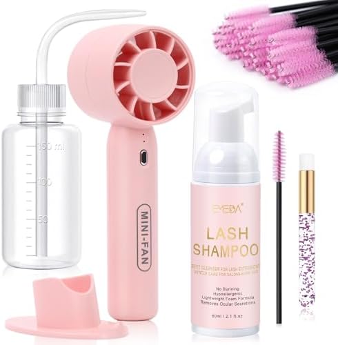EMEDA Lash Shampoo Kit 2.02 Fl.oz Lash Cleaning Kit with Fan (Pink)
