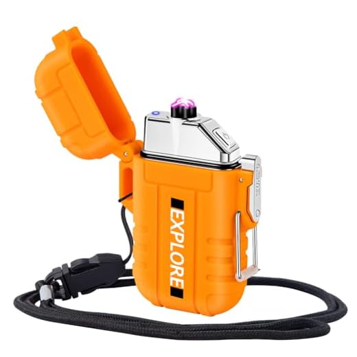 LcFun USB Rechargeable Lighter Windproof Arc Lighter Waterproof Flameless Electric Lighter Dual Arc Plasma Lighter with Emergency Whistle for Adventure, Survival Tactical, Camping Gadgets (Orange)