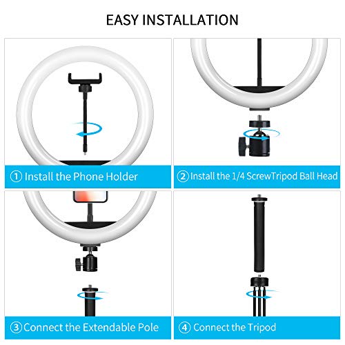 Selfie Ring Light with Tripod Stand, 10.2‘’ Desk Led Ring Light for Live Stream, YouTube, Vlog, Zoom Light for Video Conferencing, Tik Tok Light with Bluetooth Controller for iPhone and Android Phones - Thumbnail 3