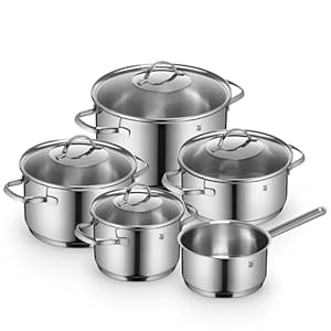 WMF Provence Plus Topfset Induktion 5-teilig, Kochtopf Set unbeschichtet mit Glasdeckel, für alle Herdarten geeignet, Induktions Töpfe Set, ohne Skalierung, Cromargan Edelstahl poliert