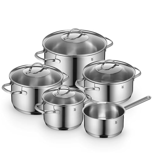 WMF Provence Plus Topfset Induktion 5-teilig, Kochtopf Set unbeschichtet mit Glasdeckel, für alle Herdarten geeignet, Induktions Töpfe Set, ohne Skalierung, Cromargan Edelstahl poliert