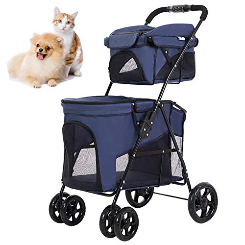 PAWZIDEA Doppel-Haustier-Kinderwagen - Faltbar, Mit 2 Abnehmbaren Tragetaschen