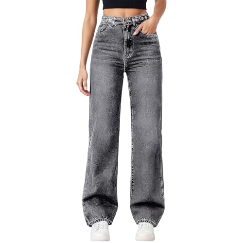 Jean baggy taille haute pour femme coupe large stretch