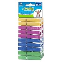 PARODI & PARODI - Molly Laundry Pegs, Laundry Tongs with Extra Strong Anti-Rust Spring, Assorted Colours, Pack of 20, 9 x 22 x 4.5 cm