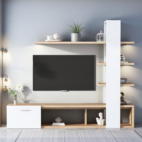 LINKHOO Meuble TV Bibliothèque, Home Armoire Murale de Salon, Ensemble de Meubles de Salon 180 x 33,5 x 151,5 cm, adapté aux téléviseurs de Moins de 60...