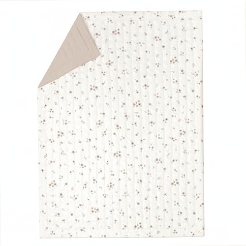 Image of MakeMake Organics Organic Full Comforter GOTS Certified Organic Kids Blanket Cotton Infill Tufted - Reversible Ultra Soft Breathable Boys Girls (90 inchx88 inch, Bloom + Pecan)