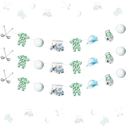 Wonmelody 3-Piece Golf Baby Shower Banner Decorations - Sports Themed Baby Shower Party Decorations - Green Cardboard Garlands by Wonmelody - Used condition - US$8.51