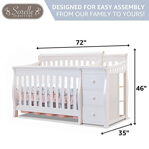 Image of Sorelle Furniture Princeton Elite Crib and Changer Classic -in- Convertible Diaper Changing Table Made of Pine Wood Non-Toxic Finish Wooden Baby Bed Toddler Childs Daybed Full-Size Nursery - White
