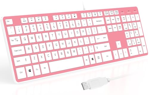 Image of USB Wired Keyboard for window,Comfortable Quiet Chocolate Keys, Durable Ultra-Slim Wired Computer Keyboard(QWERTY) for PC, Windows 11 /10 /8 /7 /XP /Vista KB1430 (Pink, Wired Keyboard For Windows)