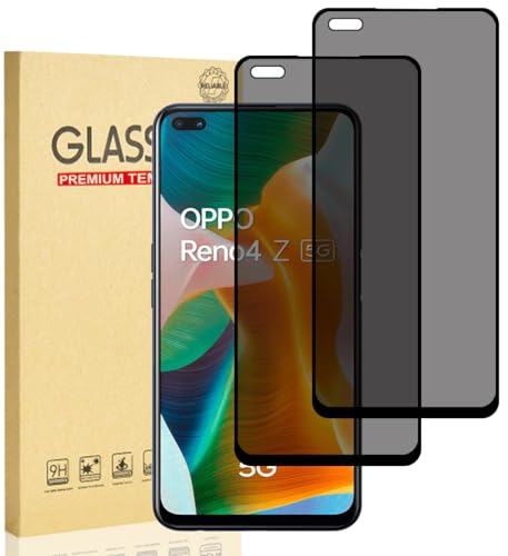Hejkaoe Protector de Pantalla Privacidad para Oppo Reno 4 Z 5G, Cristal Vidrio Templado Antiespia, Anti-Espía Protector Pantalla, Dureza 9H, Anti-Rasguños, Sin Burbujas, Fácil de Instalar, 2 Piezas