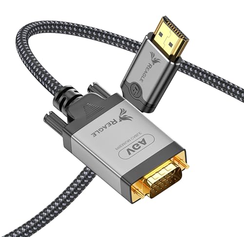 Reagle Cable adaptador HDMI a VGA, Full HD 1080p, convertidor desechable con conectores dorados, diseño plano, Plug & Play, compatible con monitores, proyectores y dispositivos antiguos, 1 m
