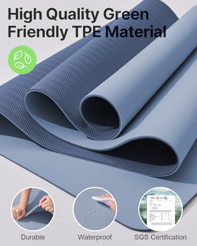 Image of Yoga Mat,Non-Slip TPE Exercise Mat(1 /4 Inch) for Pilates, Fitness & Barefoot Workouts, Home Gym Studio with Strap & Bag