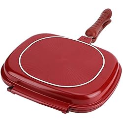 Sartenes Cuadradas Para Tortillas Sartén de doble cara 28 cm Sartén cuadrada roja Sartén de aleación de aluminio Sartén para tortillas Cocina para el hogar Suministros de cocina