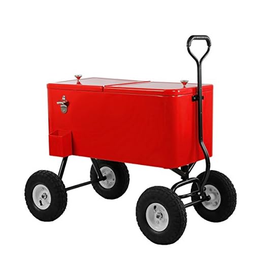 Clevr 80 Quart Wagon Cooler Rolling Party Ice Chest, Red, w/Long Handle and 10" Large All Terrain Wheels, 80 Qt Beach Patio Pool Party Bar Cold Drink Beverage Chest, Outdoor Park Cart on Wheels