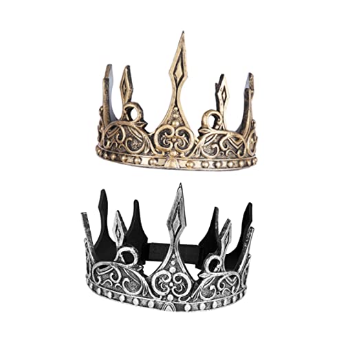 Didiseaon 2pcs Gold Crown Headband Men's Medieval Pu Crown Adjustable for Special Occasions Parties Halloween