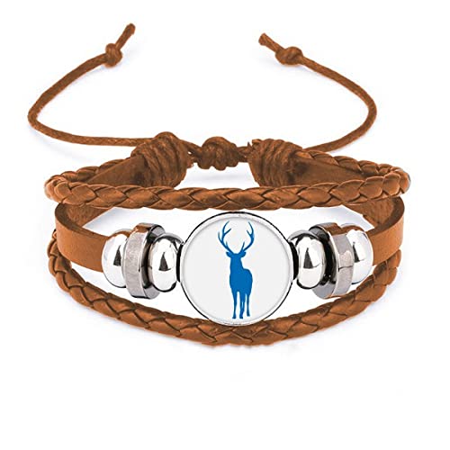 Bracelet en cuir bleu cerf gravé au style grain de bois noble