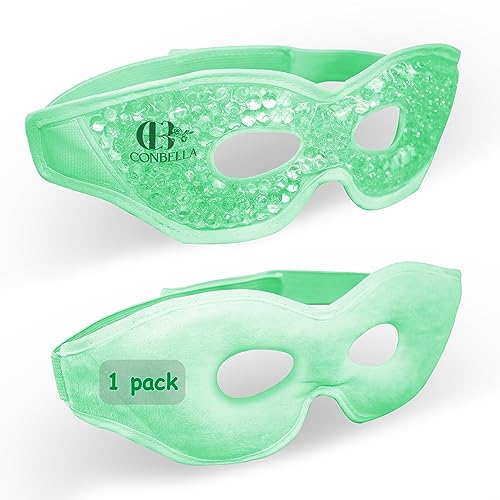 CONBELLA Gel Eye Mask with Eye Holes- Hot Cold Compress Pack Eye Therapy | Cooling Eye Mask for Puffy Eyes, Dry Eyes, Headaches, Migraines, Sinus, Dark Circles - Reusable Eye Face Mask (#43 Green)