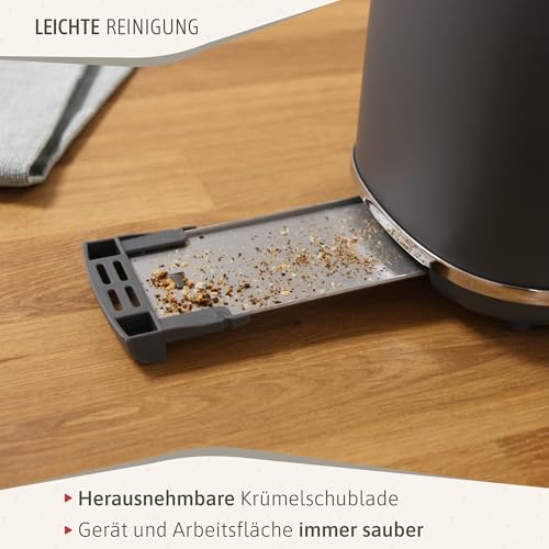 briebe Nordic Set Toaster 2 Scheiben Breite Schlitze mit Brötchenaufsatz, 6 Toast Stufen + Wasserkocher 1,7L Elektrischer 2200W Schnell Aufheizender, BPA-frei, Frühstücksset Nordisches Design, Grau