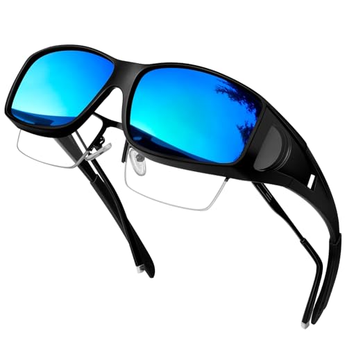 KANASTAL Überziehbrille Damen und Herren Verspiegelt Blau Sonnenbrille zum Überziehen für Brillenträger Sonnenbrille Unisex UV400 Fit over brille