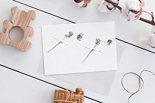 Dangle Stud Earrings,Flongo Men's Womens Stainless Steel Pearl Cross Dangle Hinged Stud Earrings,Piercing Christmas Cross Huggie Hoop Earrings Gift For Men Women Wedding Valentine's Day #TOP2