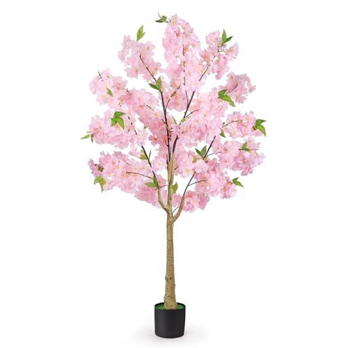 4FT Artificial Cherry Blossom Tree, Fake Pink Sakura Tree, Realistic Faux Blossom Tree for Indoor Outdoor Decor, Wedding Party Garden Home Office Decoration by KANEODOT - Used condition - US$31.43