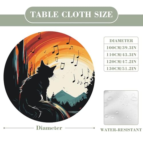 Nappe ronde élastique imperméable extensible à motif chat pour table ronde - 3