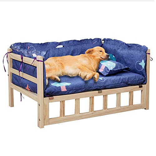 Cuna elevada de madera para perros con colchón lavable para interiores y exteriores, cama elevada para mascotas para perros pequeños, medianos, grandes y mayores, fácil de montar, tamaño XL (color: