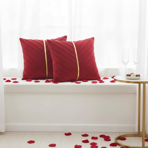 Image of Velvet Throw Pillow Covers 16x16 inch Pack of 2 Gold Decor Red