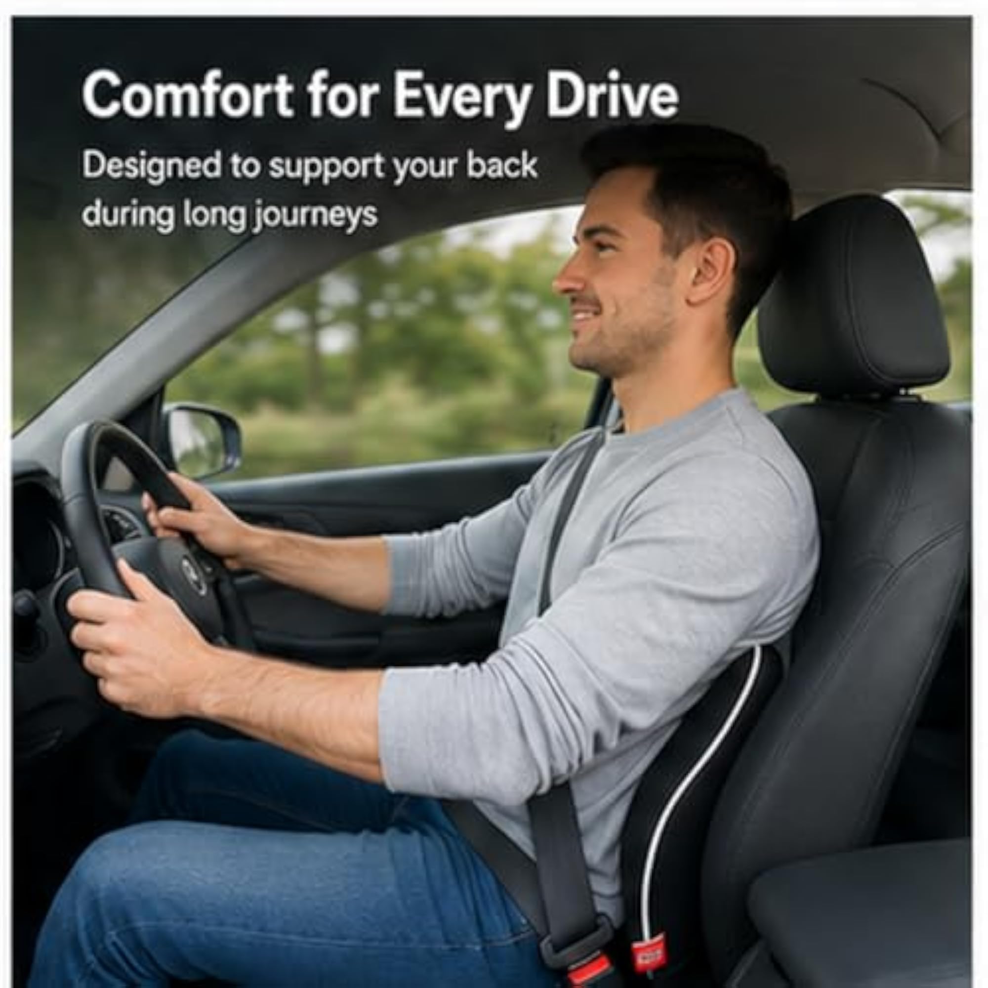 Car Seat Lumbar Support Cushion, Memory Foam Back Support