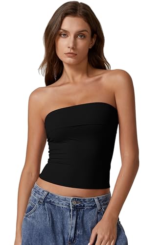 QINSEN Women's Tube Tops Strapless Bandeau Tops Double Lined Slim Fit Summer Going Out Tank Tops4