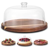 Rainmae 360°Rotatable Cake Stand with Dome Lid, 30cm Acacia Wood Cake Plate with Cover, Wooden Cake Display Stand with Acrylic Dome, Cake Decorating for Baking Gifts, Birthday Kitchen Party, Weddings
