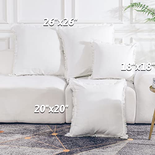 Nexhome Pro Boho Throw Pillow Covers For Couch Set Of 2 18"X18", Handmade Decorative Linen Pillow Covers Summer For Bed, Sofa, Farmhouse Fringed Cushion Covers, White (Insert Not Included) #TOP1