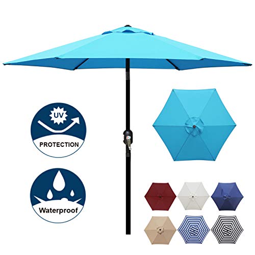 Blissun 7.5 ft Patio Umbrella, Yard Umbrella Push Button Tilt Crank (Light Blue)