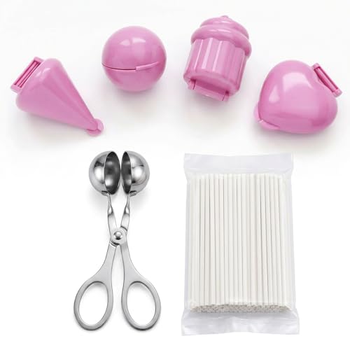 MAUDFEK 4 PCS Cake Pop Mould 100x Cake Pop Sticks & 1x Ball Maker Reusable Cake Pop Kit for Baking Desserts Suitable for Home Bakers and Confectionery Enthusiasts