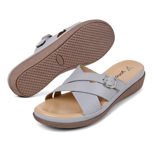Image of YOHO Evergreen Slides Cross Strap Sandals for Women | Stylish, Comfortable Orthopedic & Anti Skid | Office, Summer, Beach, Casual Wear Flats for Ladies /Girls