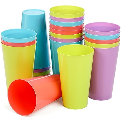 Pumtus Paquete de 24 vasos de plástico, vasos irrompibles de 13 onzas, vasos de bebidas infantiles reutilizables de colores para fiestas, barbacoas, picnics, batidos, jugo, apilables, varios colores