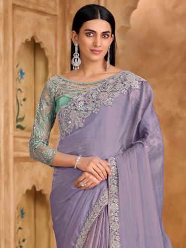 Image of AKHILAM Women's Satin Sequence Embroidery Saree With Unstitched Blouse Piece(SNDLWOD1601 TFH Parent)