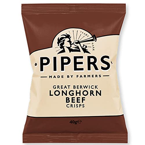 Pipers Crisps | New Flavour | Berwick Longhorn Beef | Full Case | Gluten Free, 40 g (Pack of 24)