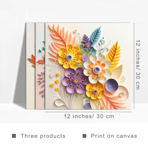 Piy Painting Set of 3 Wall Art Beautiful Pattern Canvas Painting Framed Canvas Prints Pictures Print On Canvas Photo Stretched On Wooden Wall Decor For Dorm Bedroom (12x12in) - Image 2