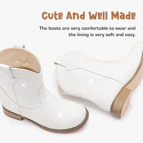 Image of Motasha Toddler Girls Cowgirl Boots Glitter Toddler Cowboy Boot Ankle Girls Boots Little Kids Horse Riding Shoes Party Birthday