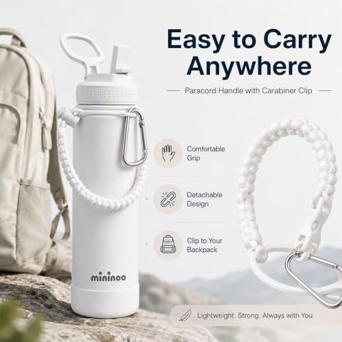 Image of mininoo 24 oz Insulated Stainless Steel Water Bottle with Straw, White