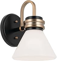 Vista 4 de Kichler Farum - Aplique de pared con 1 luz de 9.5 pulgadas con cristal de ópalo en negro con bronce champán