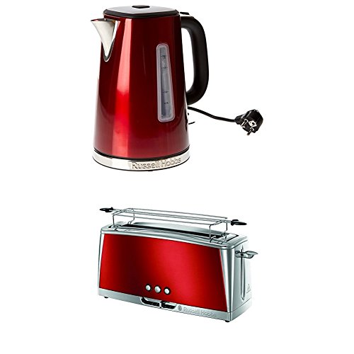 Russell Hobbs 23210-70 Bouilloire Luna Rouge Solaire, 1, 7L Chromé 1, 7 Litre, 2400W Russell Hobbs 23250-56 Luna Grille-pain avec Longue fente Rouge 1420W